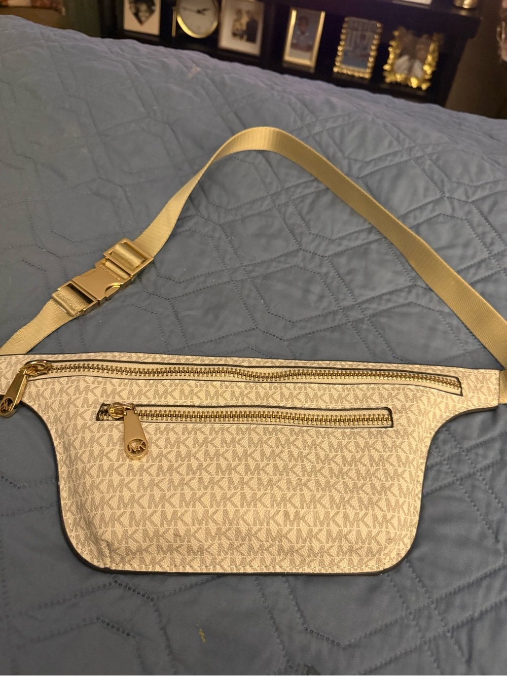 Michael Kors Ivory Signature Crossbody Belt Bag with Gold Hardware